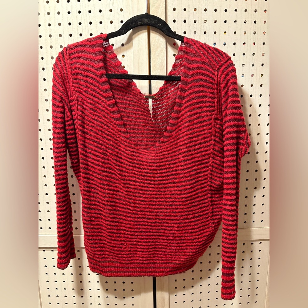 Free People Red and Black Knit Sweater